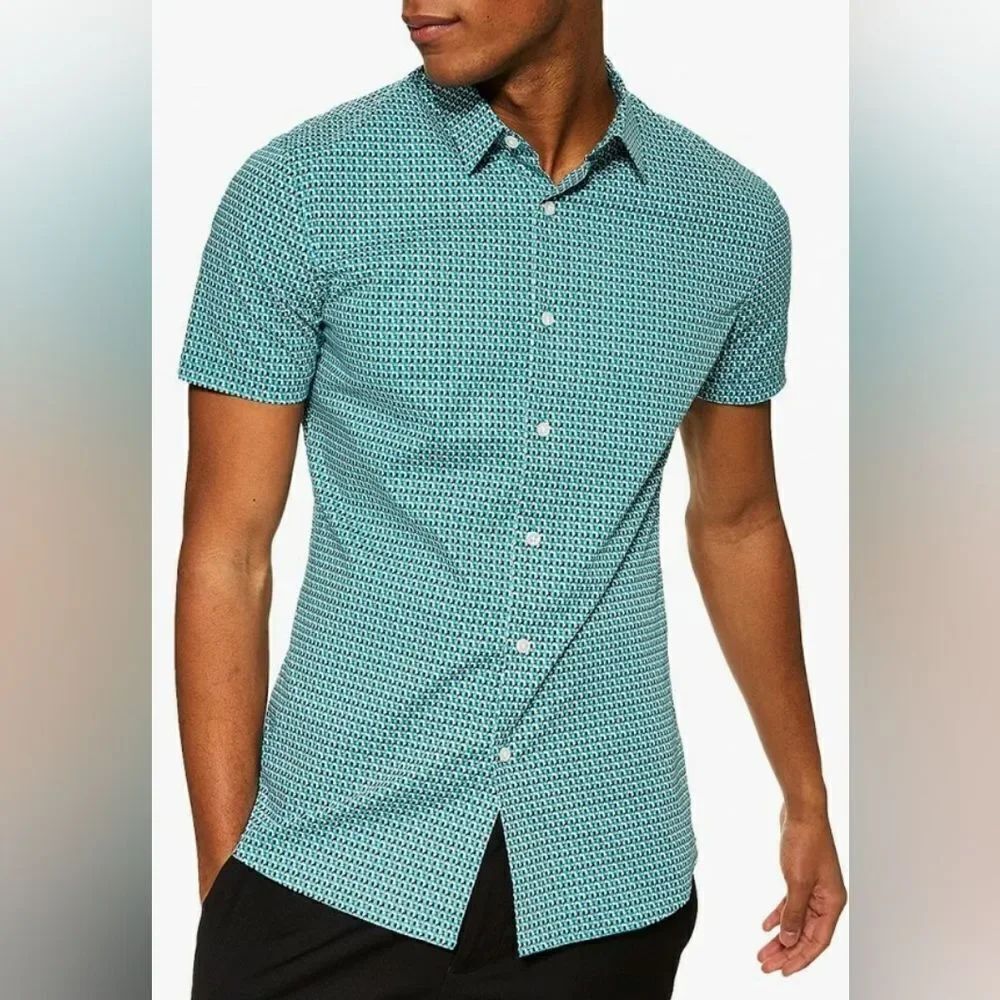 Topman Stretch Skinny Fit Cross Geometric Shirt sz Med